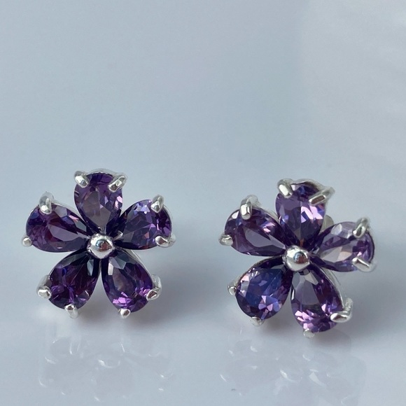 STERLING Silver & Purple Cubic Zirconia Earrings - Picture 6 of 13